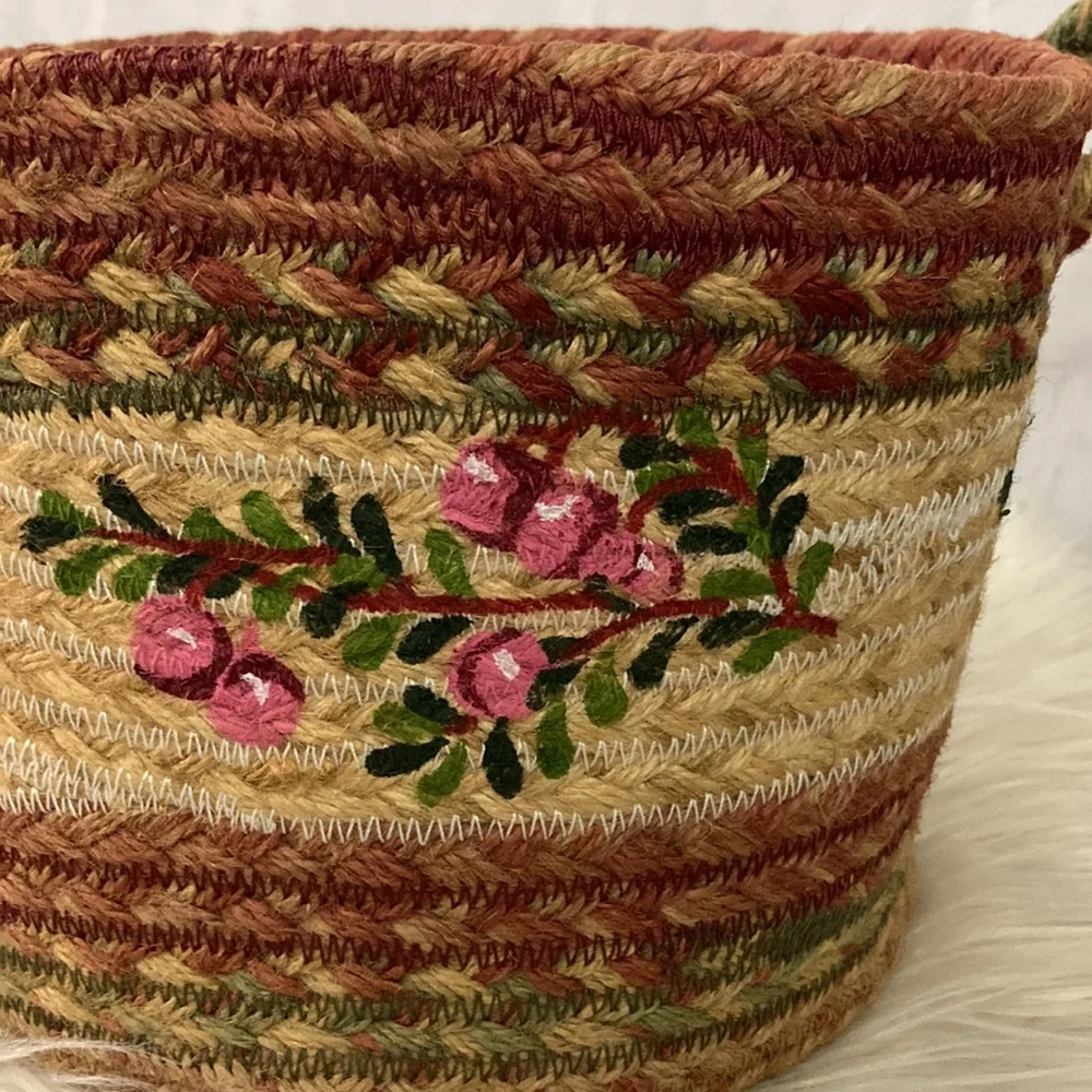 Jute Braided Cranberry Utility Basket Braided Handles